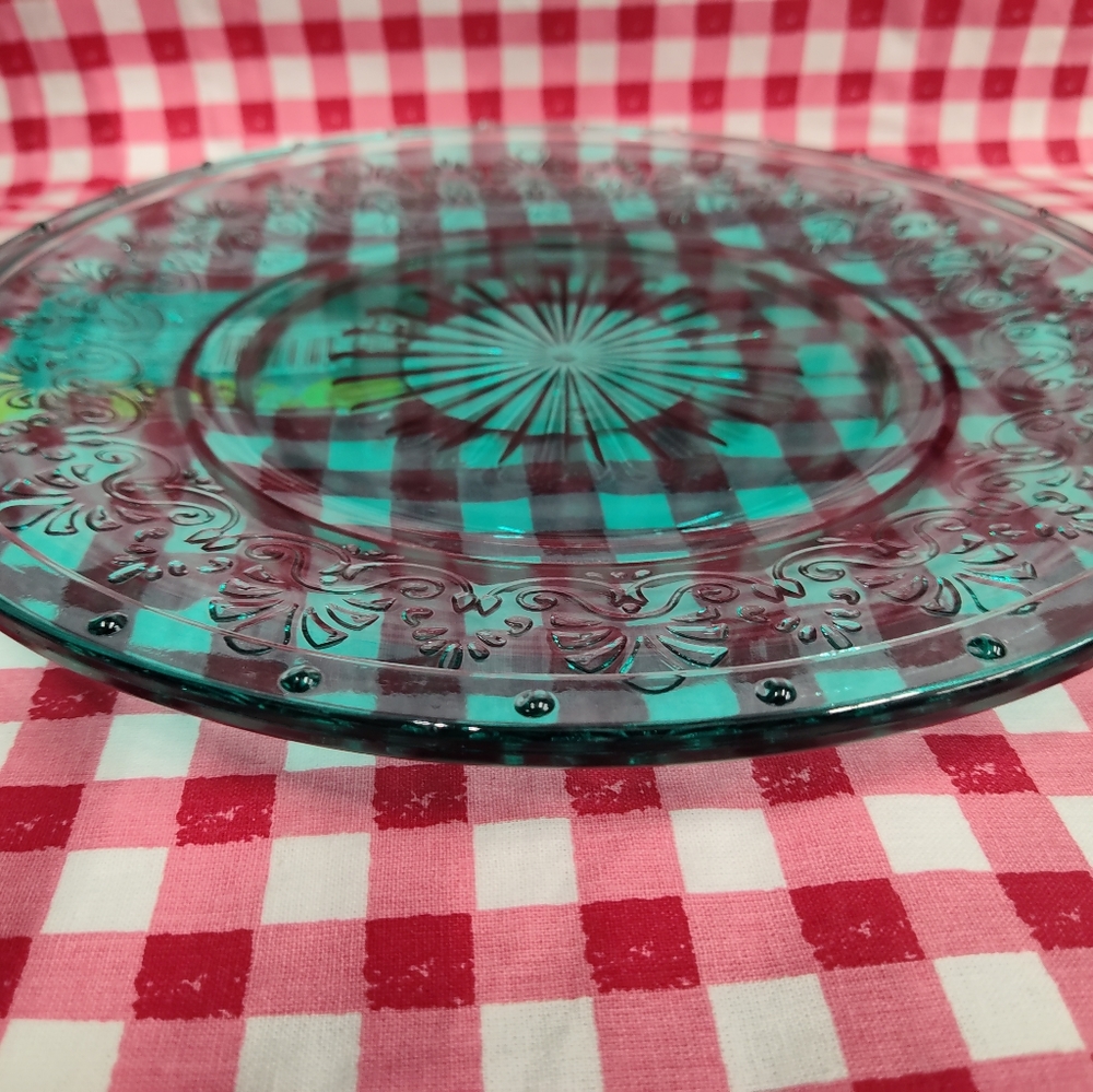 Salad Plates 🌺 New Pioneer Woman Cassie Glass Salad Plate, Teal Blue Set of 4 - Picture 4 of 7